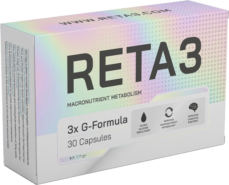 Reta3 Kapseln Packung mit schillernder Folienveredelung, 3x G-Formula, 30 Kapseln